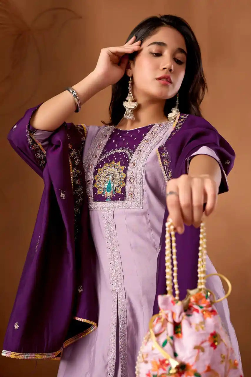 Lavender Pink Roman Silk Kurti Kalyanja Fashion